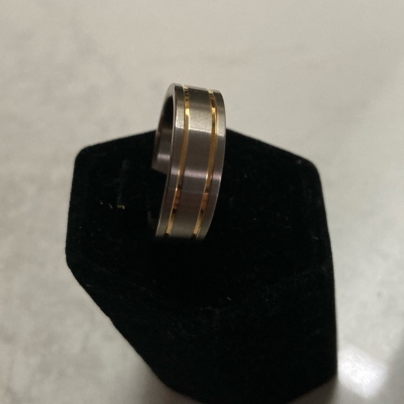 COPY - Titanium band 14GP dual ridged inlays Size 10 - Picture 3 of 6